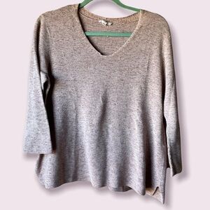 Eileen Fisher Pink Organic‎ Cotton V Neck Quarter Sleeve Sweater
